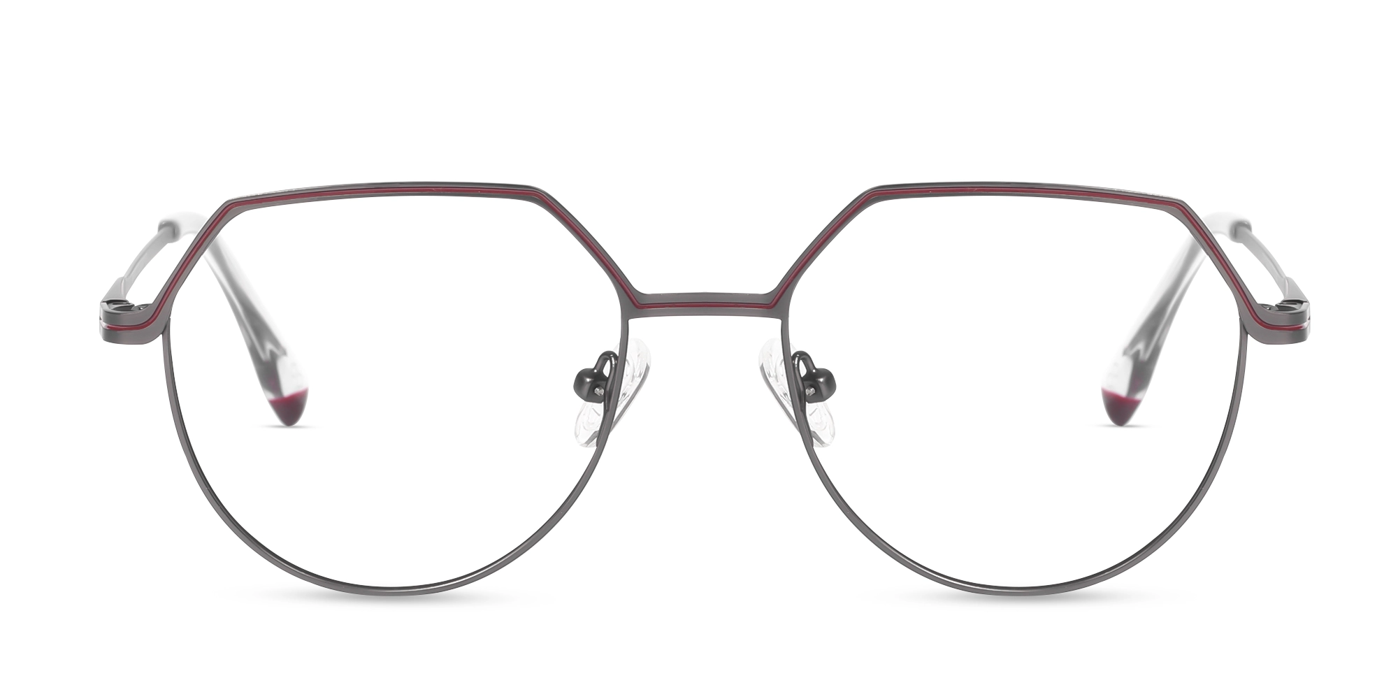 Matte Gunmetal Geometric Round Glasses-1