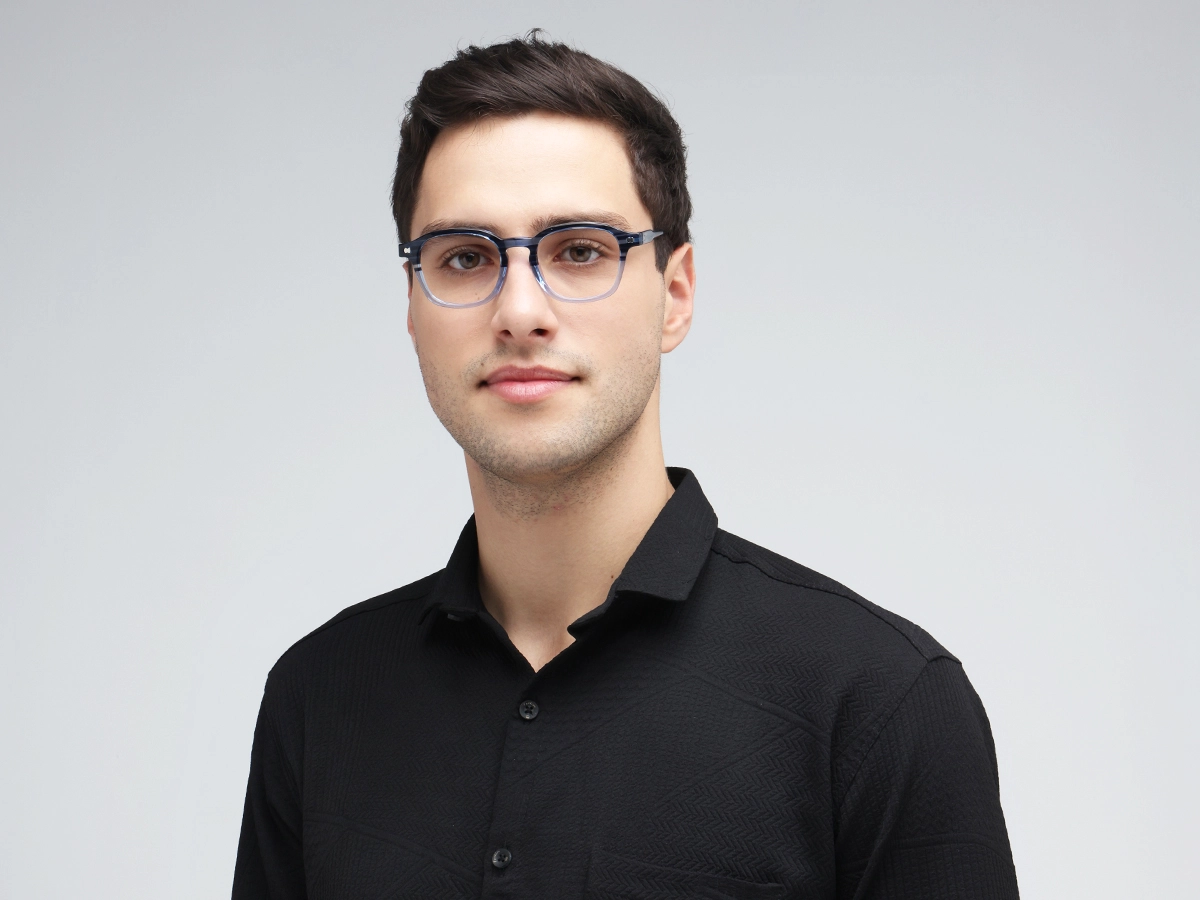 Crystal Denim Blue Marble Square Keyhole Glasses 41