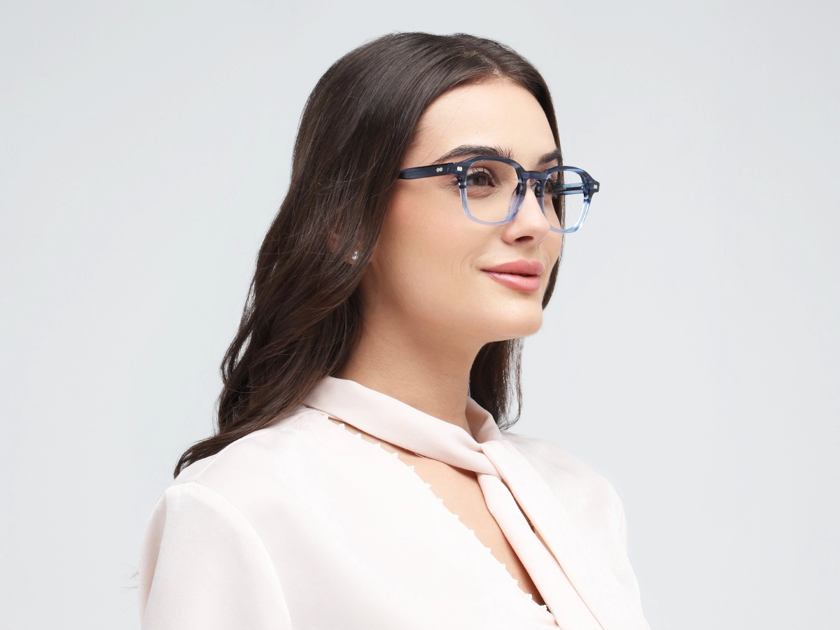 Crystal Denim Blue Marble Square Keyhole Glasses 53