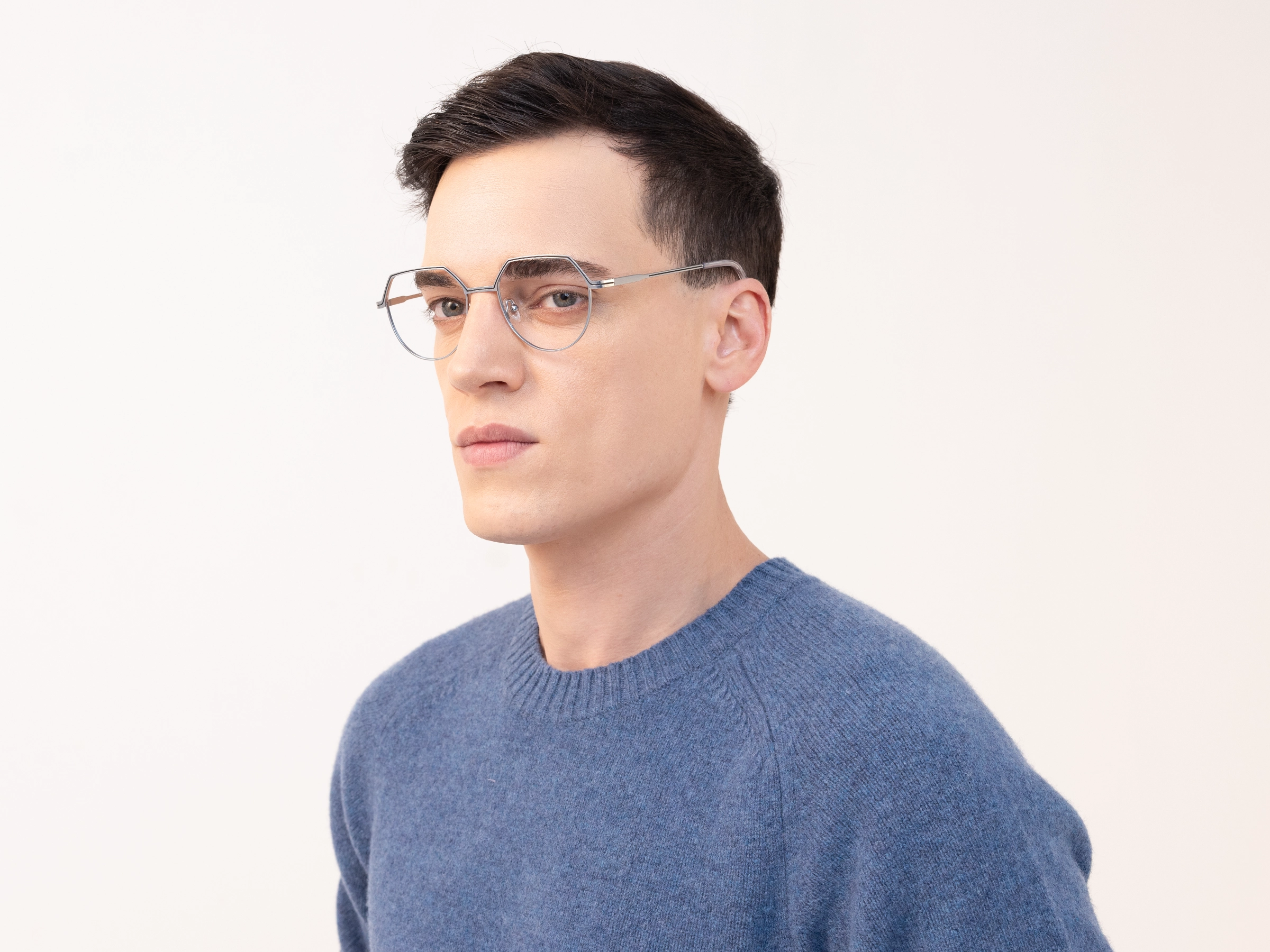 Matte Silver Geometric Round Glasses -2