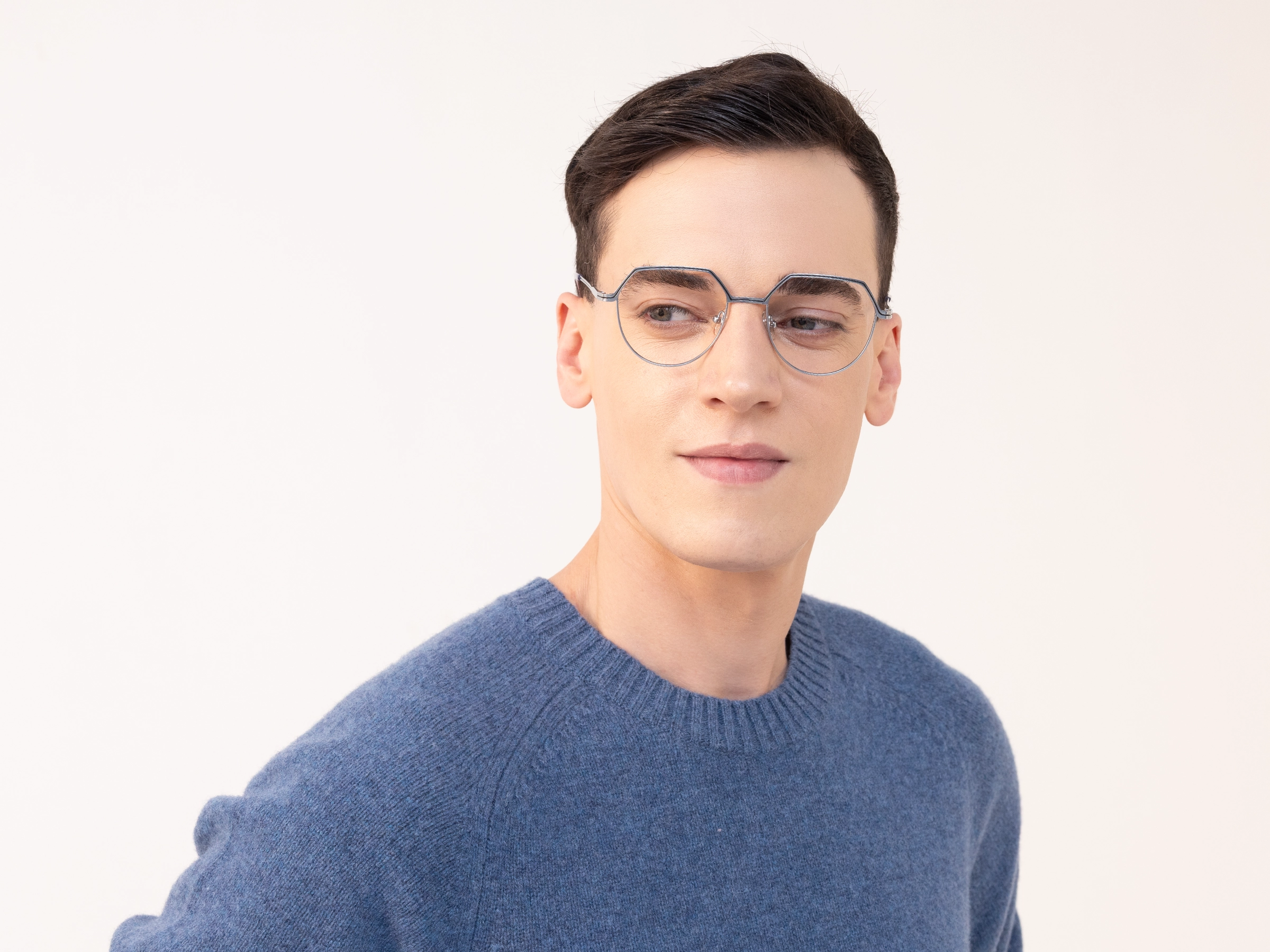 Matte Silver Geometric Round Glasses -1