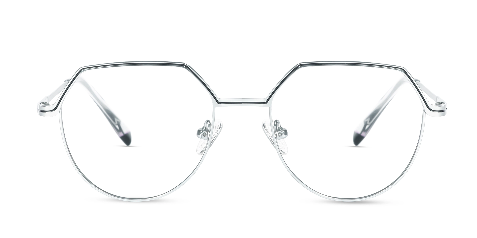 Matte Silver Geometric Round Glasses -1