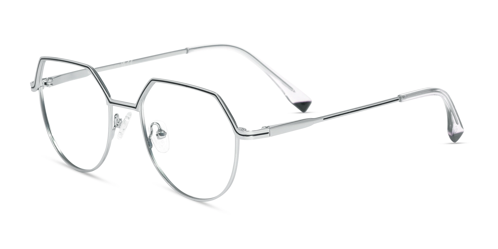 Matte Silver Geometric Round Glasses -3