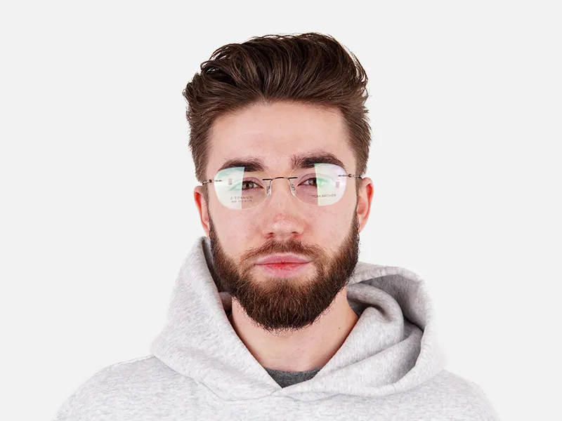 gunmetal square rimless glasses frames-2