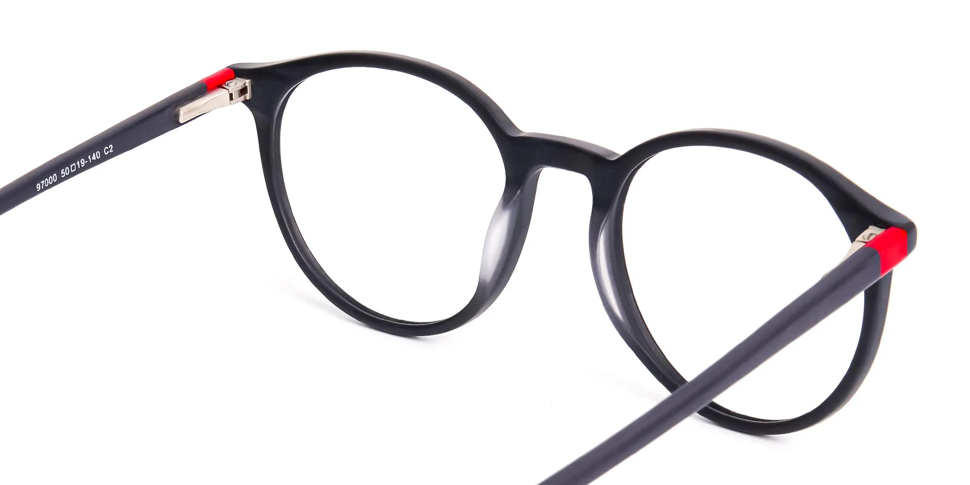 matte black and red round glasses frames-2
