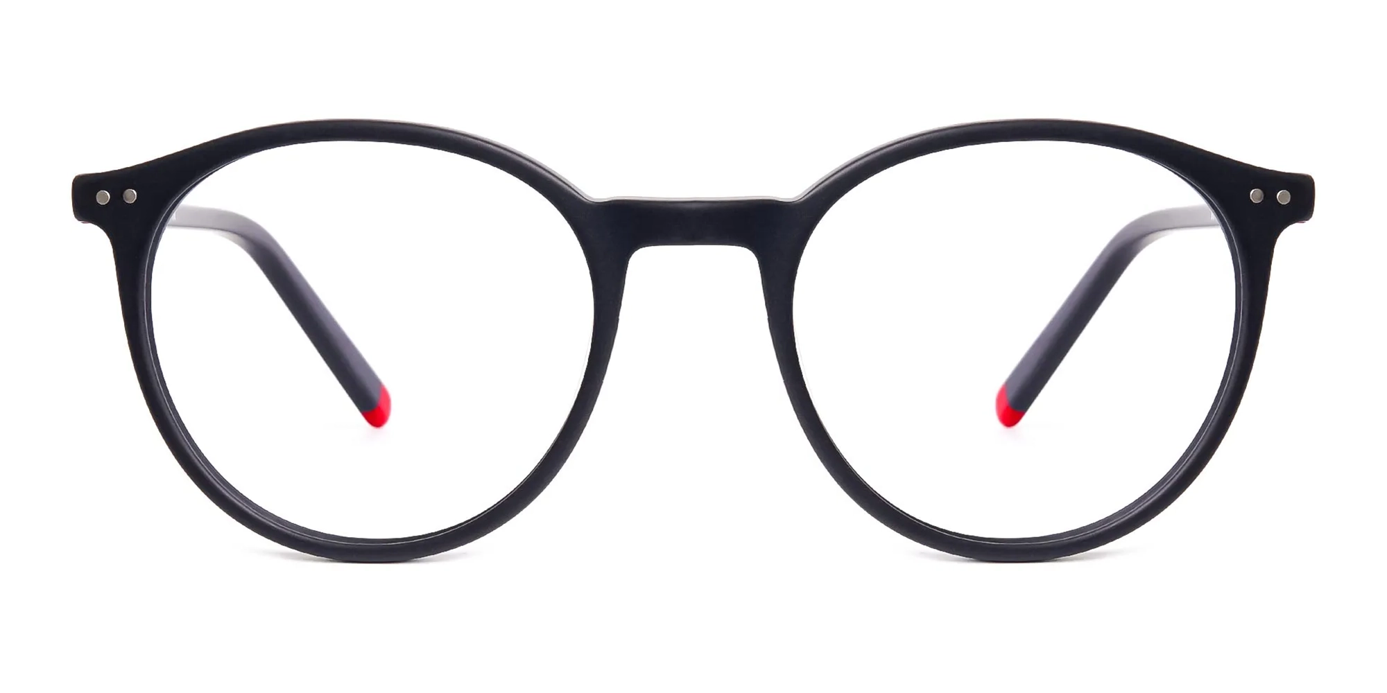 matte black and red round glasses frames-2