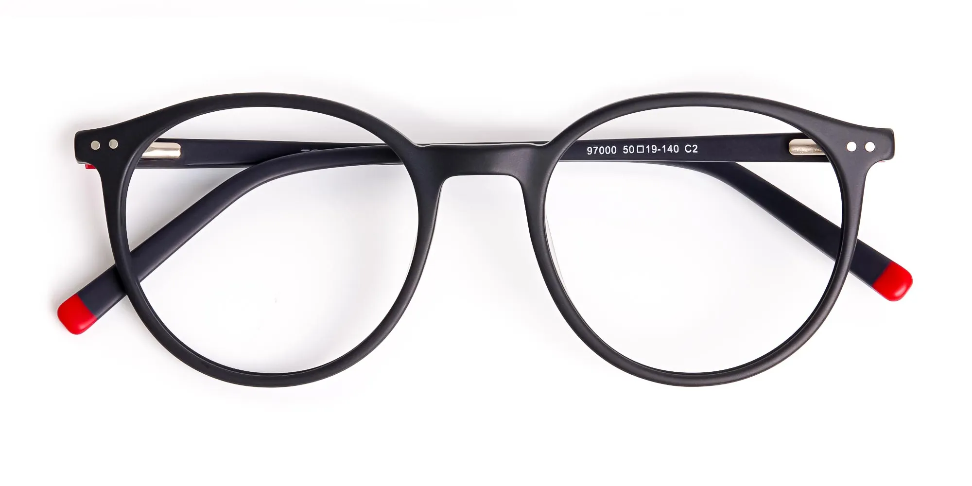 matte black and red round glasses frames-2