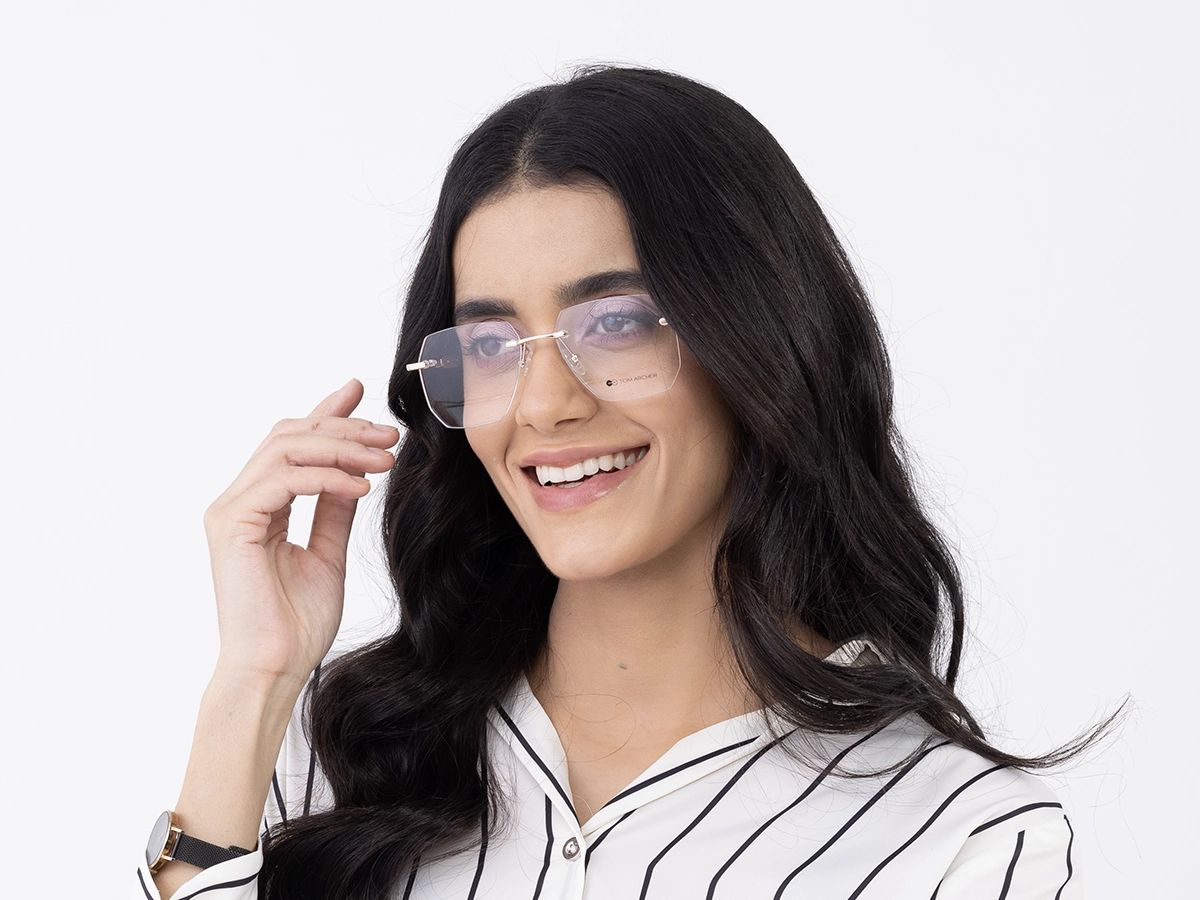 Metal & Wood Frame Champagne Gold Eyeglasses 52