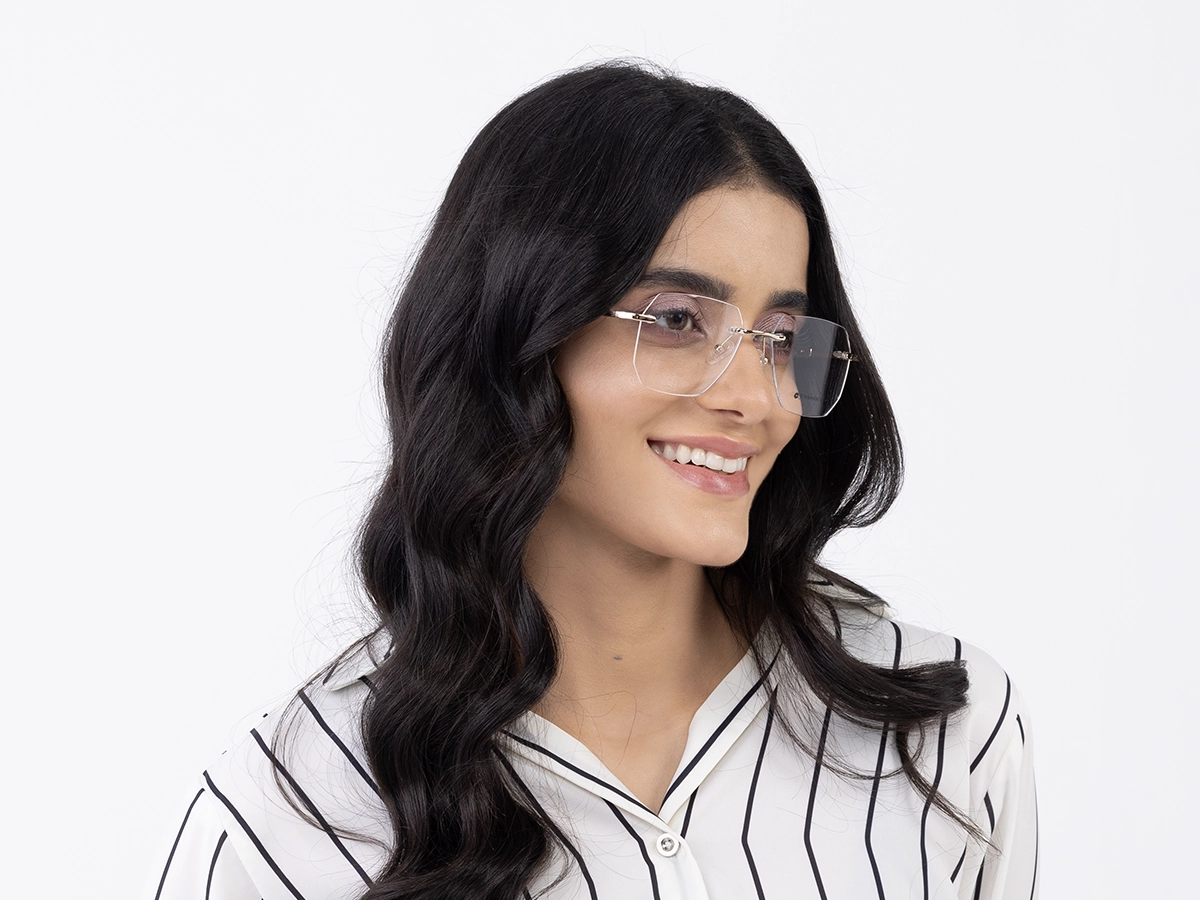 Metal & Wood Frame Champagne Gold Eyeglasses 53