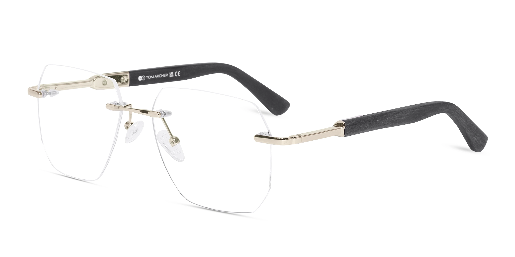 Metal & Wood Frame Champagne Gold Eyeglasses 2