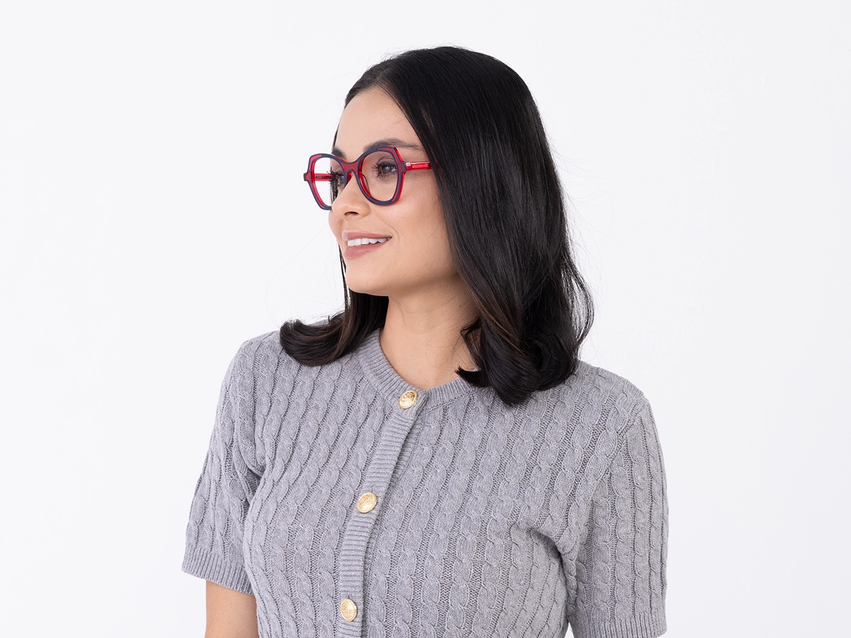 Denim Blue & Matte Rose Pink Butterfly Glasses-53