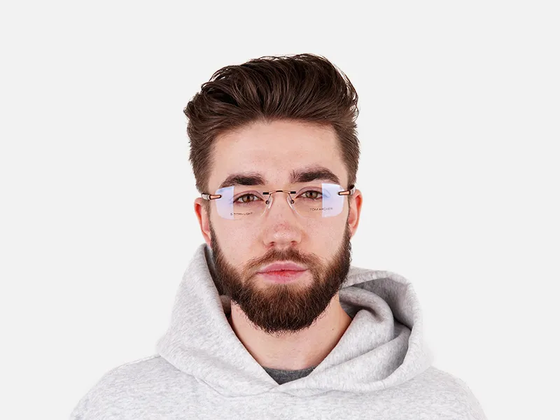brown rectangular rimless metal glasses frames-2