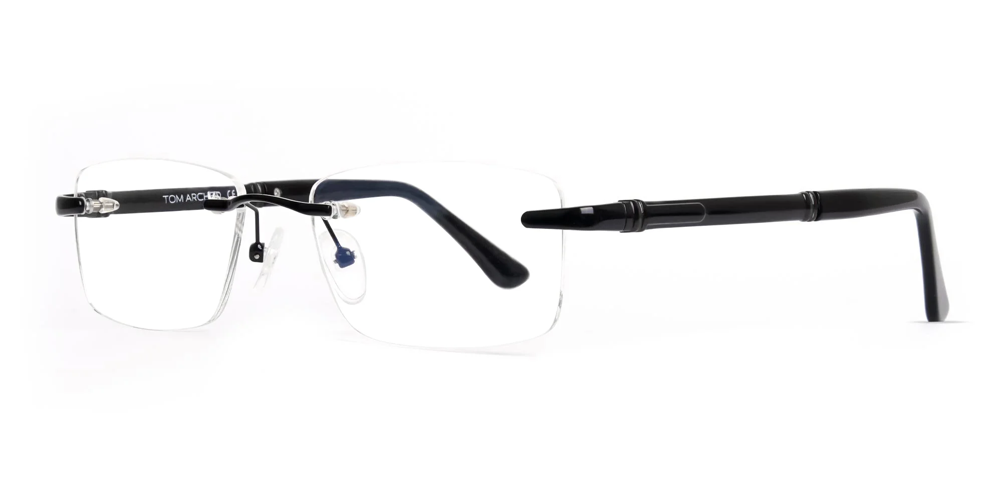 black rectangular rimless titan glasses frames-3