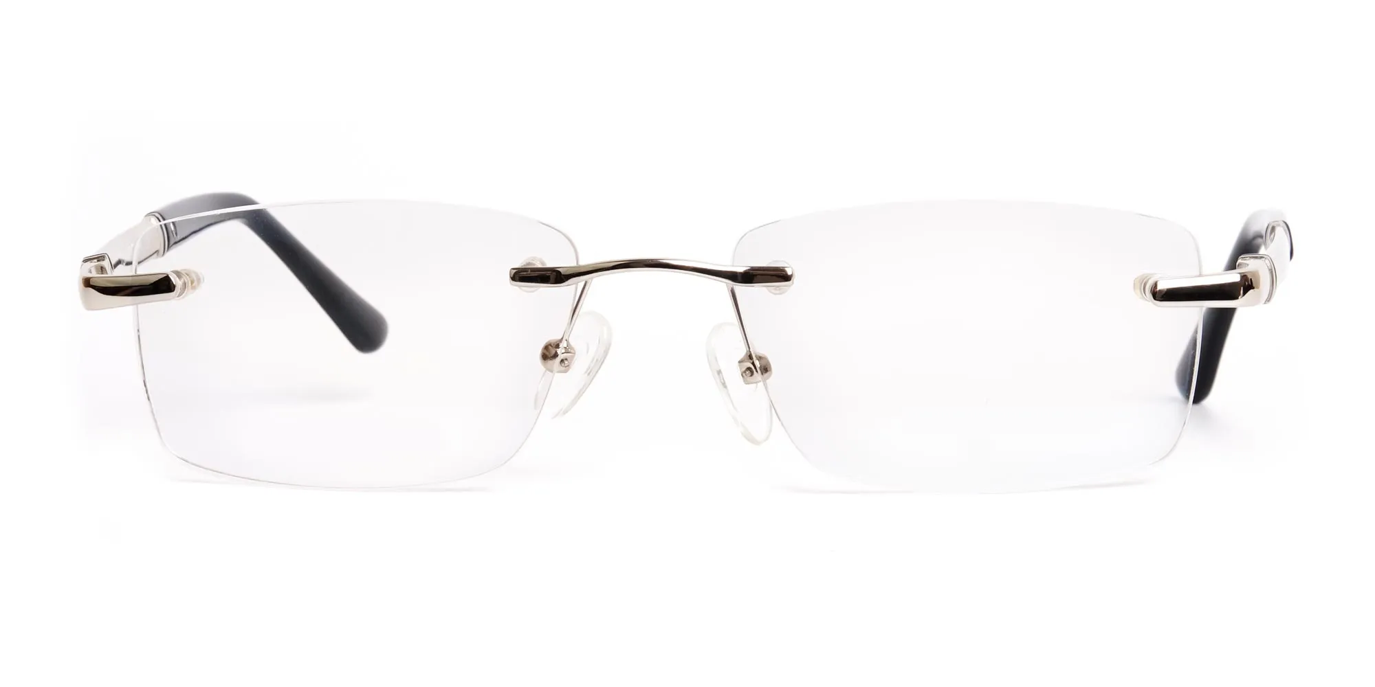 T81001R/S - Silver & Black Rectangular Rimless Glasses