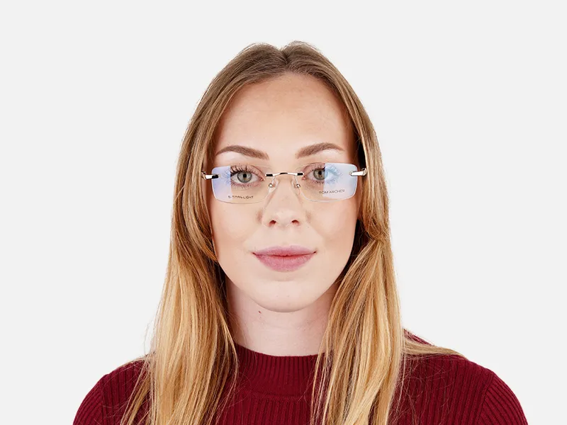 silver and black rectangular rimless glasses frames-2