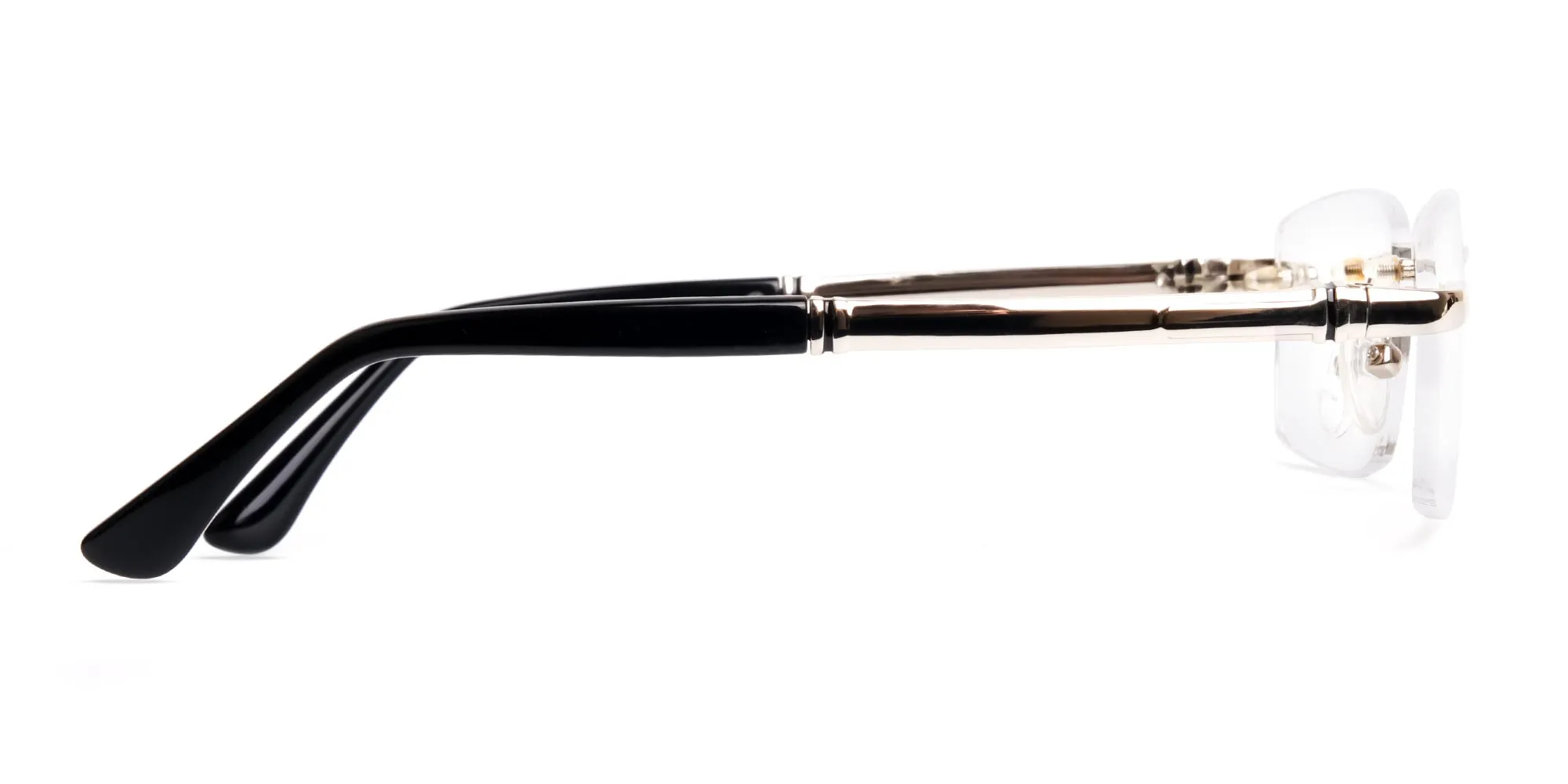 silver and black rectangular rimless glasses frames-2