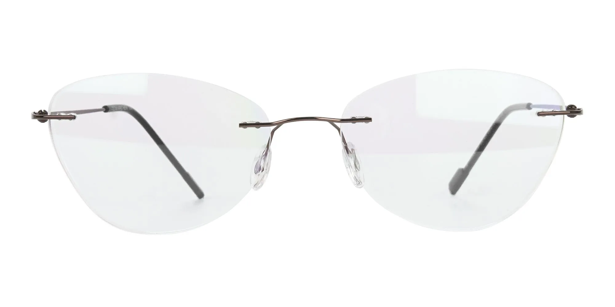 T63154R/BR - Rimless Cat-Eye Glasses in Brown Metal