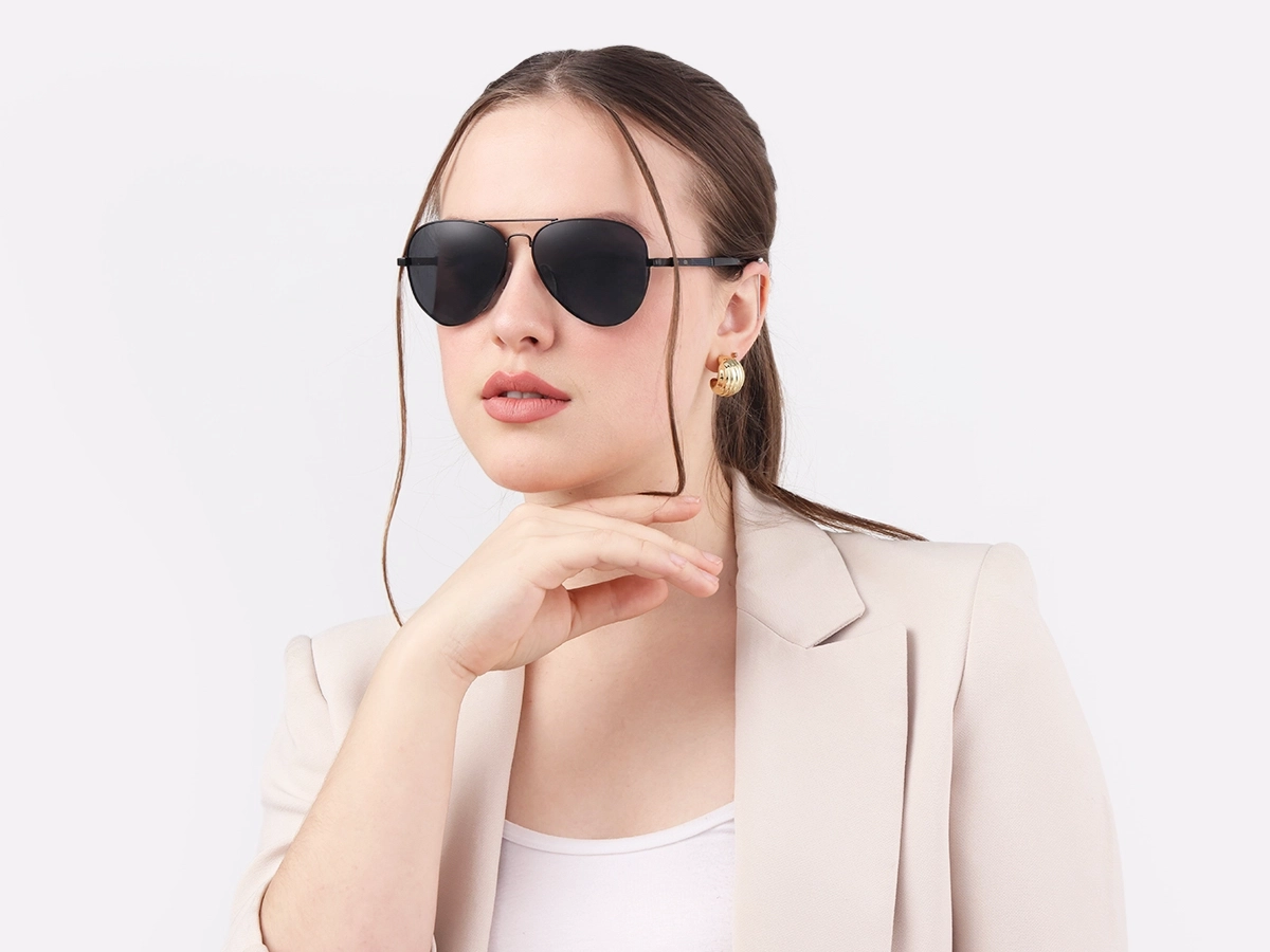 Black Lightweight Metal Pilot Sunglasses 51