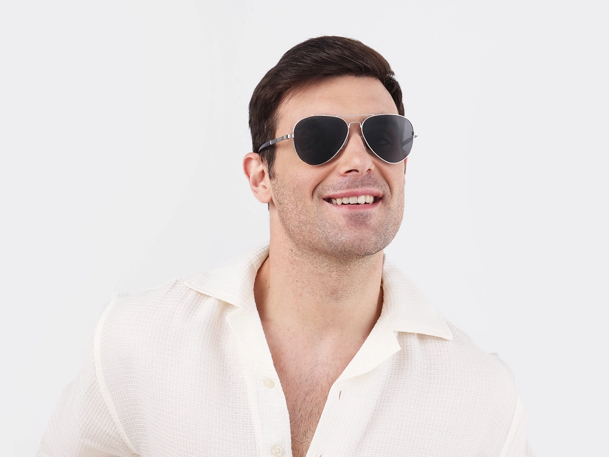 Lightweight Silver Metal Double Bridge Sunglasses 41