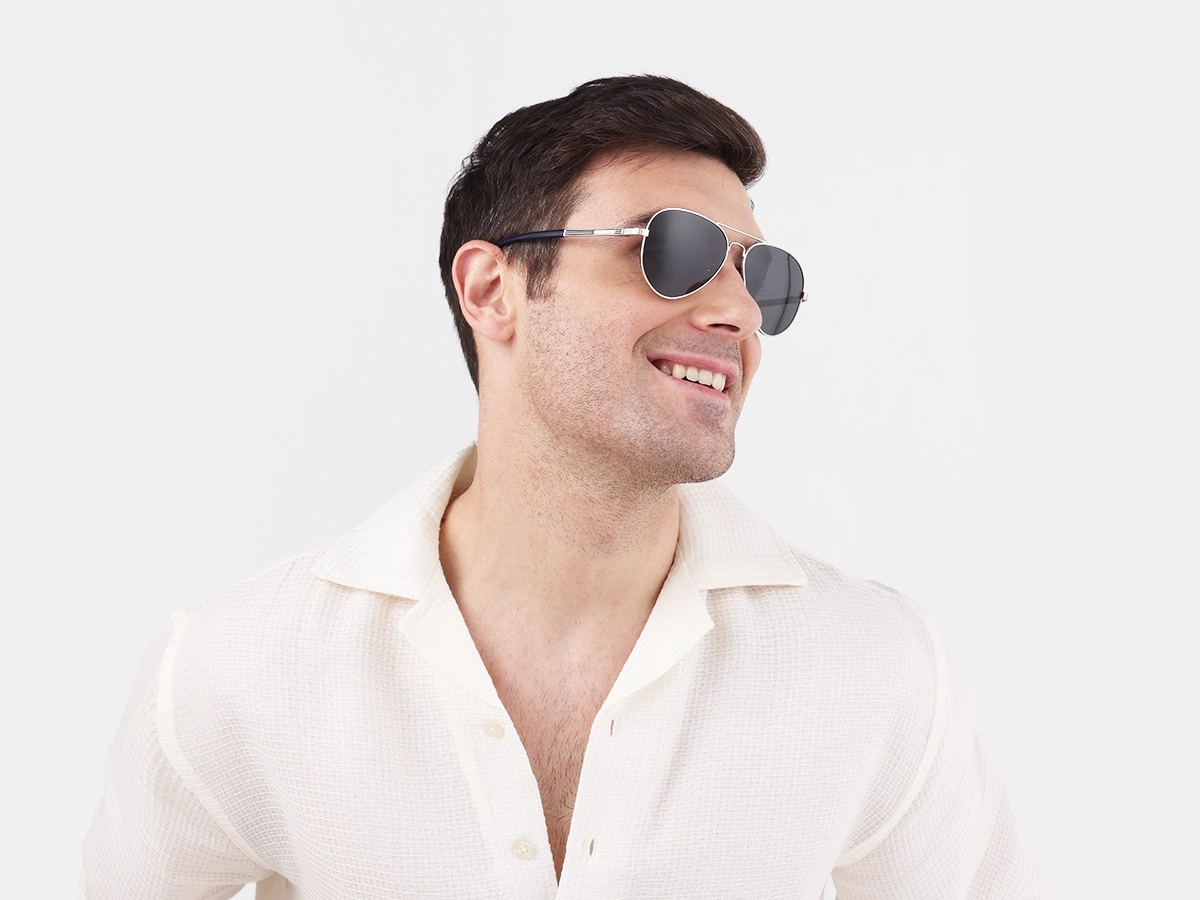 Lightweight Silver Metal Double Bridge Sunglasses 43