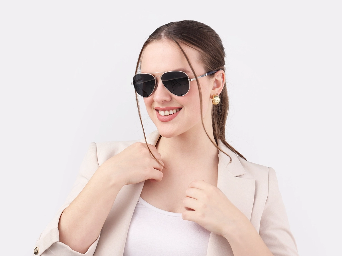 Lightweight Silver Metal Double Bridge Sunglasses 51
