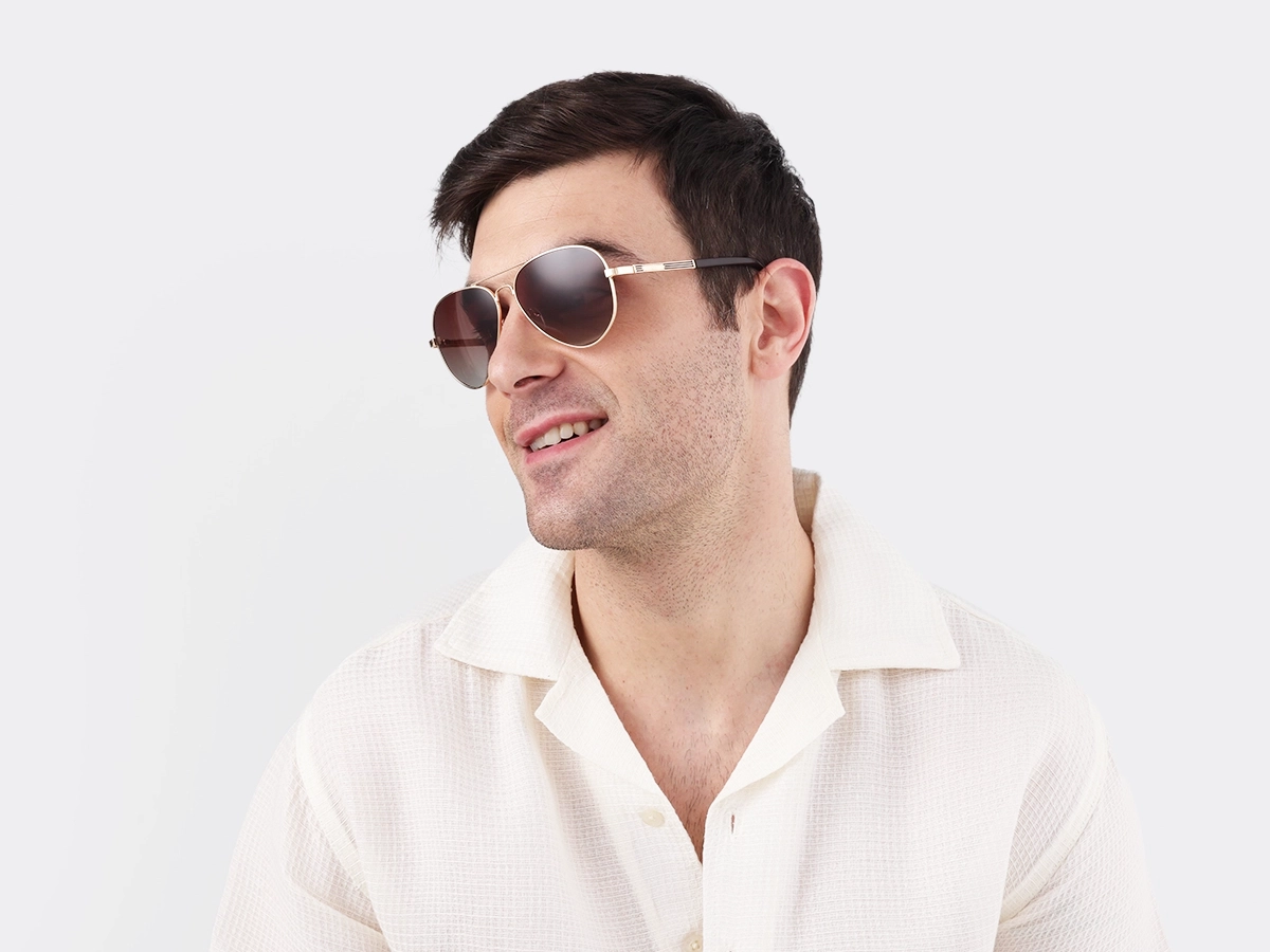 Gold Double Bridge Metal Pilot Sunglasses 42
