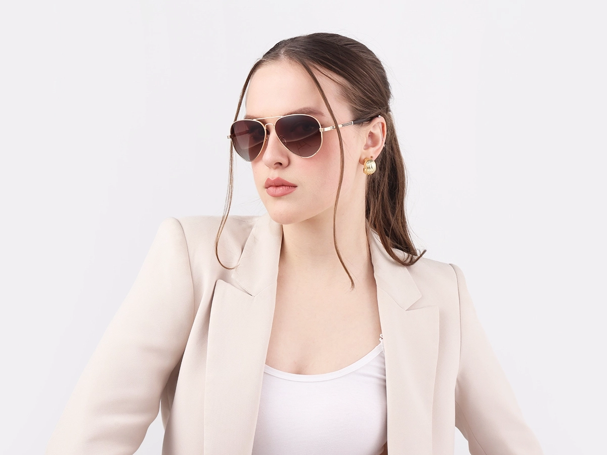 Gold Double Bridge Metal Pilot Sunglasses 51