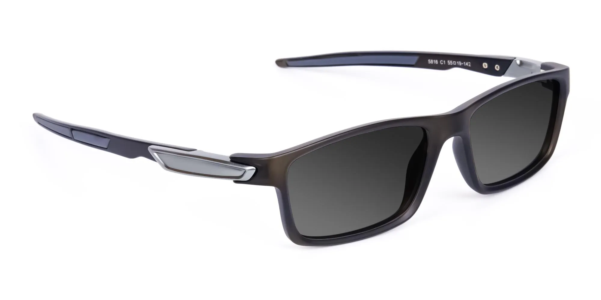 Black Rectangle Cycling Sunglasses For Men & Women with Grey Tint-2