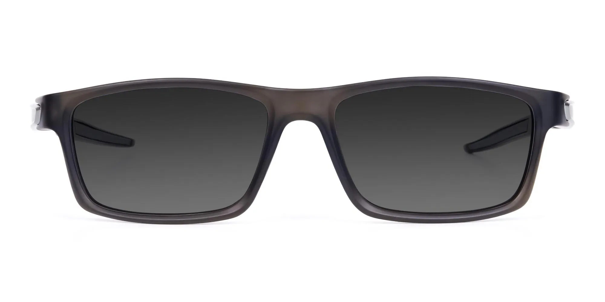 Black Rectangle Cycling Sunglasses For Men & Women with Grey Tint-2