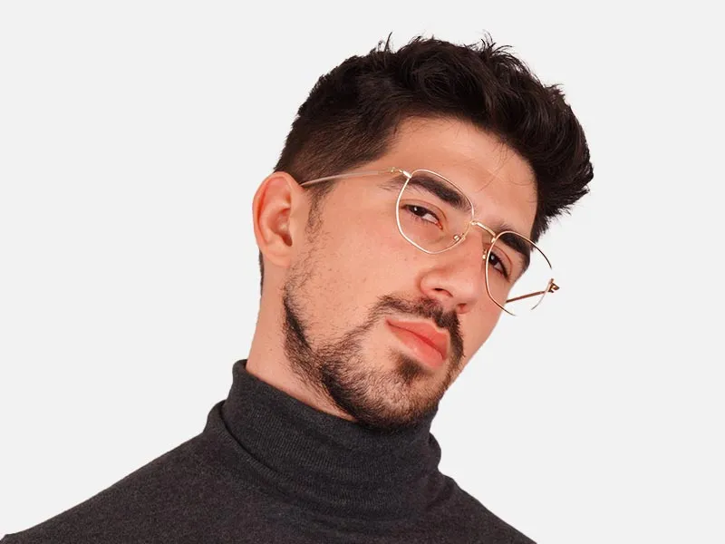 Hexagon Gold Frame Glasses-2