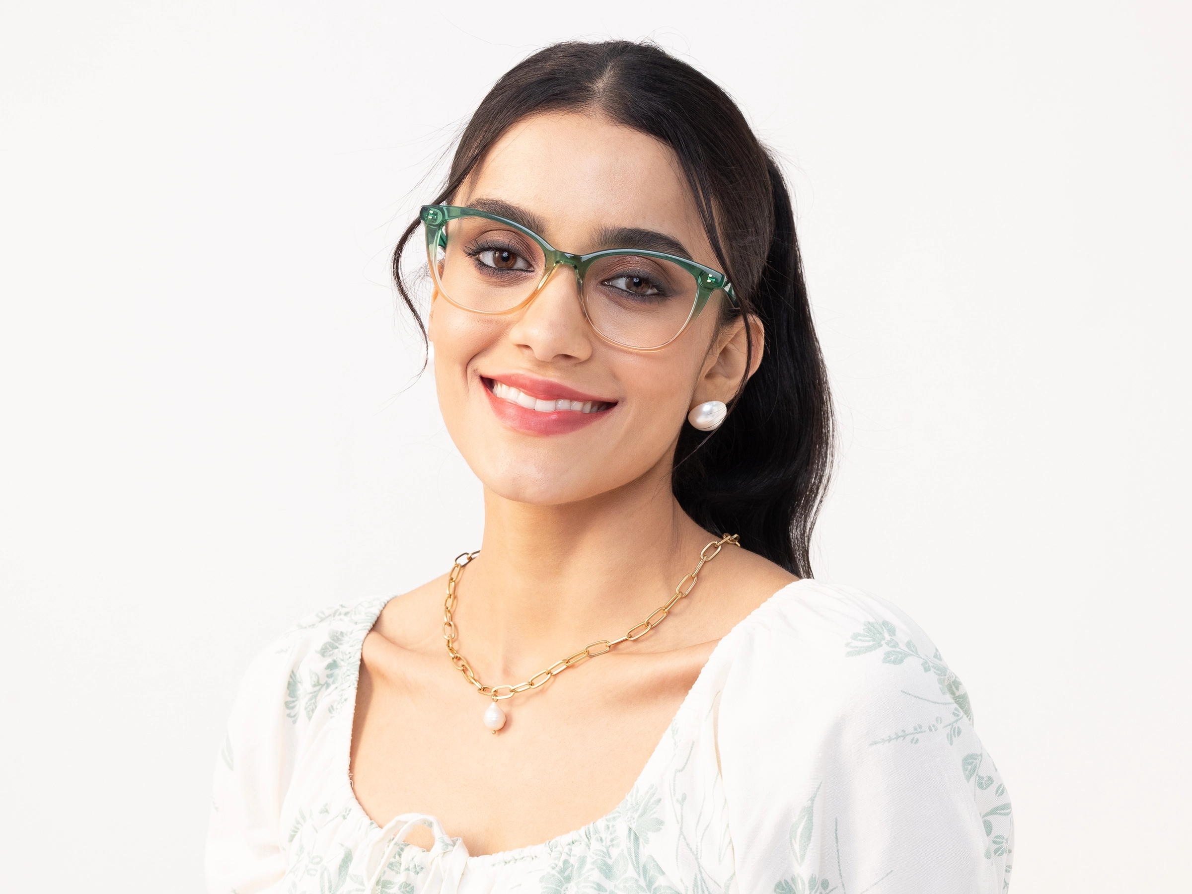 Crystal Green & Water Gold Cat Eye Glasses-12