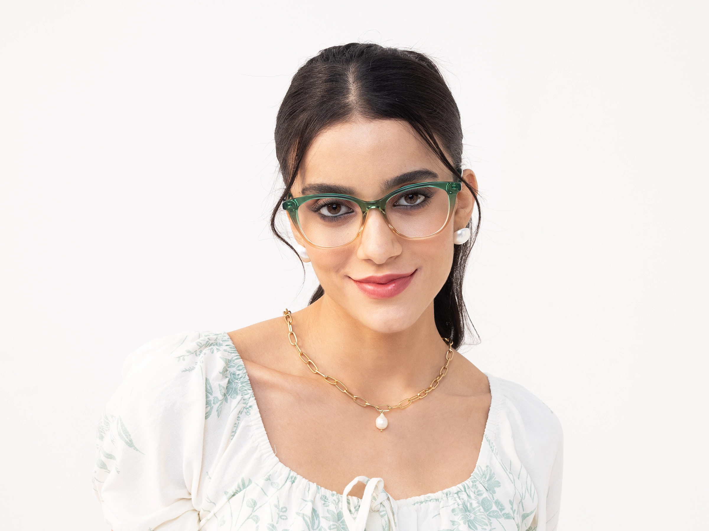 Crystal Green & Water Gold Cat Eye Glasses-11