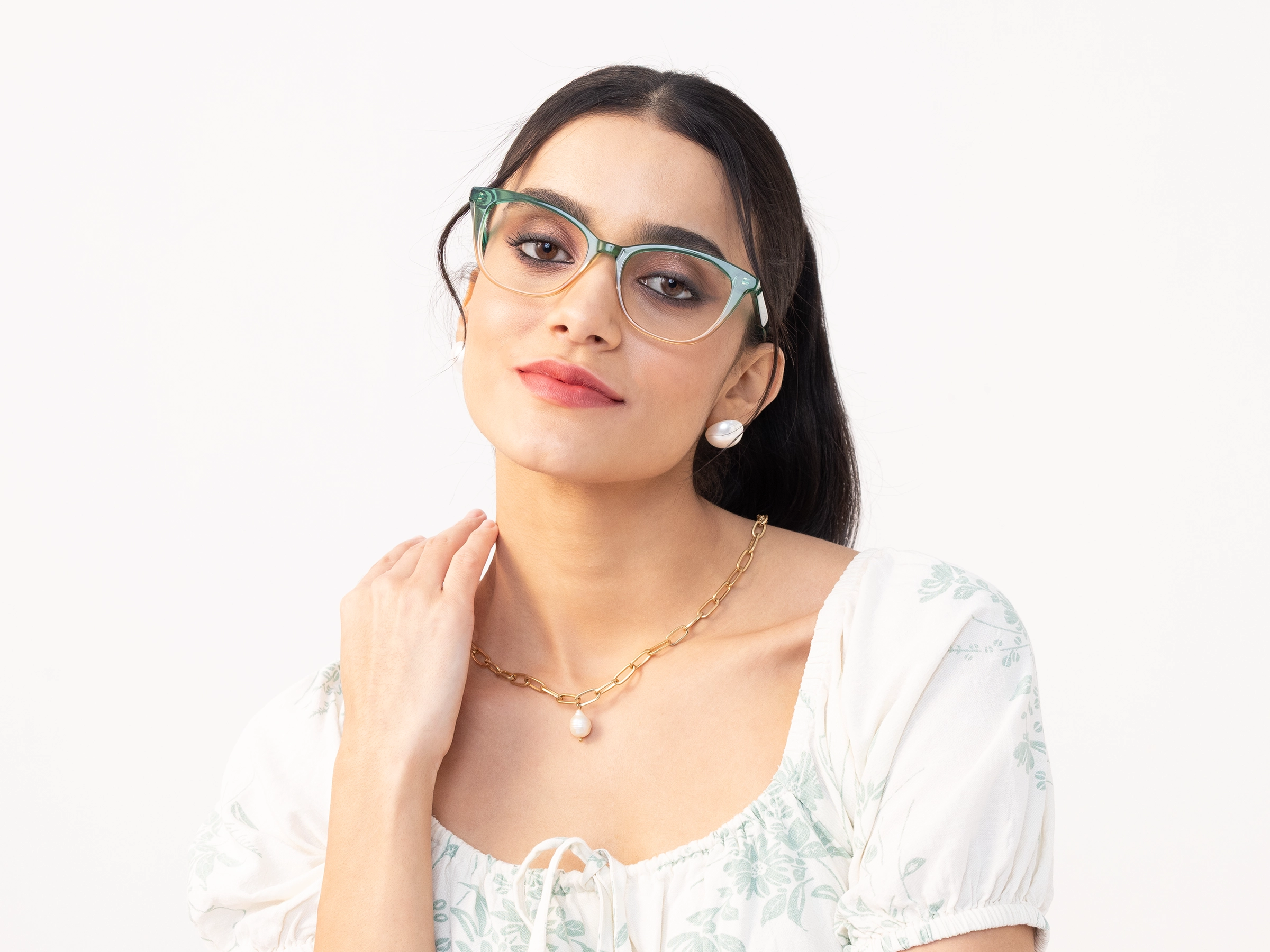 Crystal Green & Water Gold Cat Eye Glasses-13