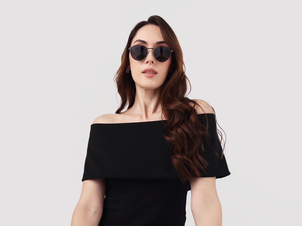 Black Round Metal Full-Rim Sunglasses 53