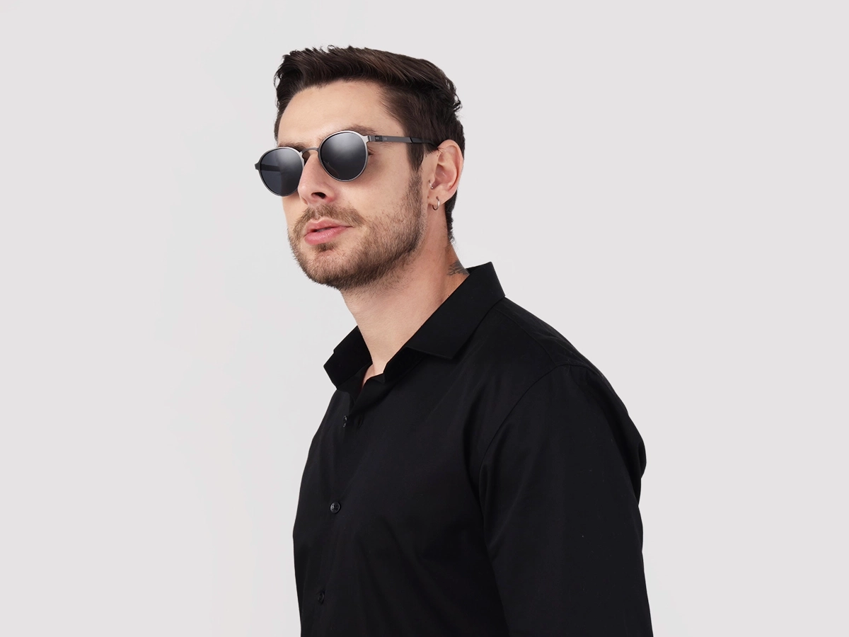 Black Round Metal Full-Rim Sunglasses 41