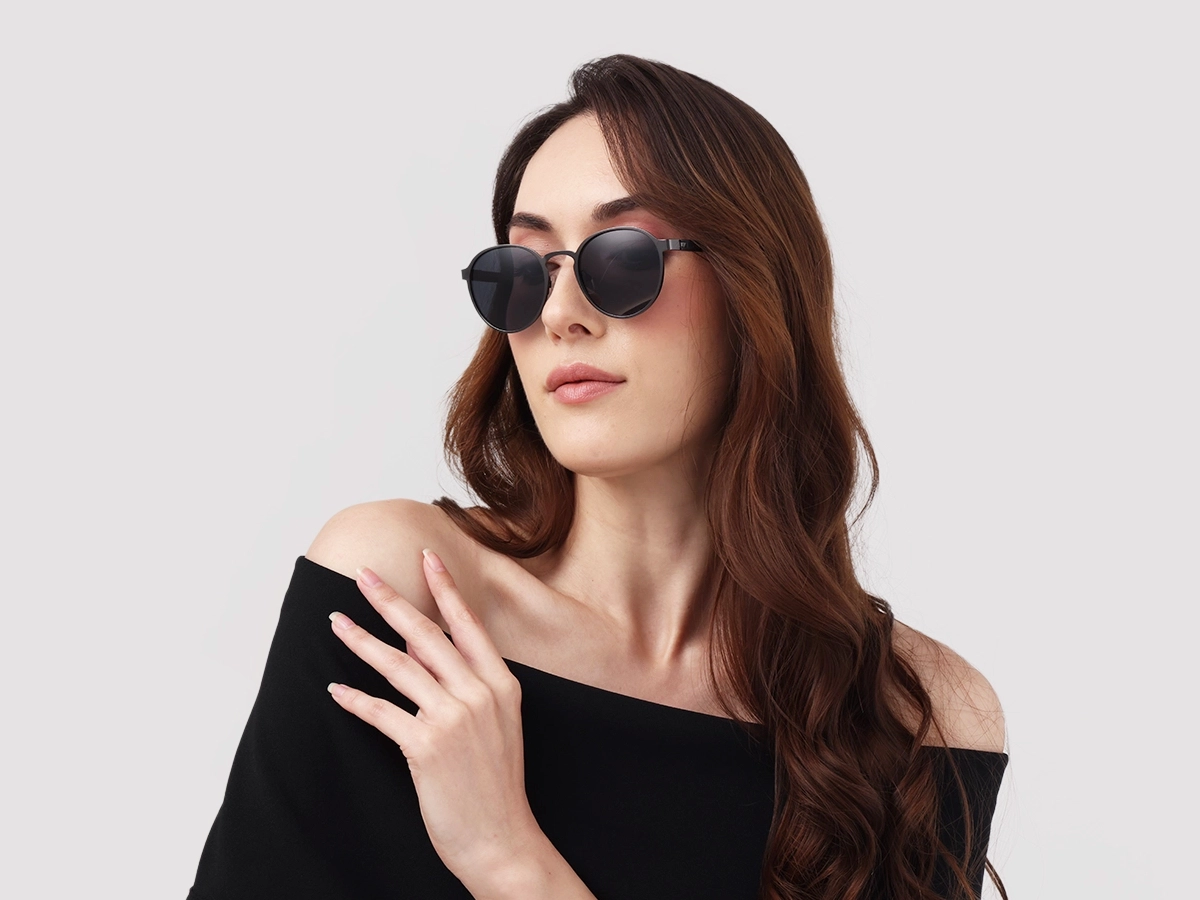 Black Round Metal Full-Rim Sunglasses 51
