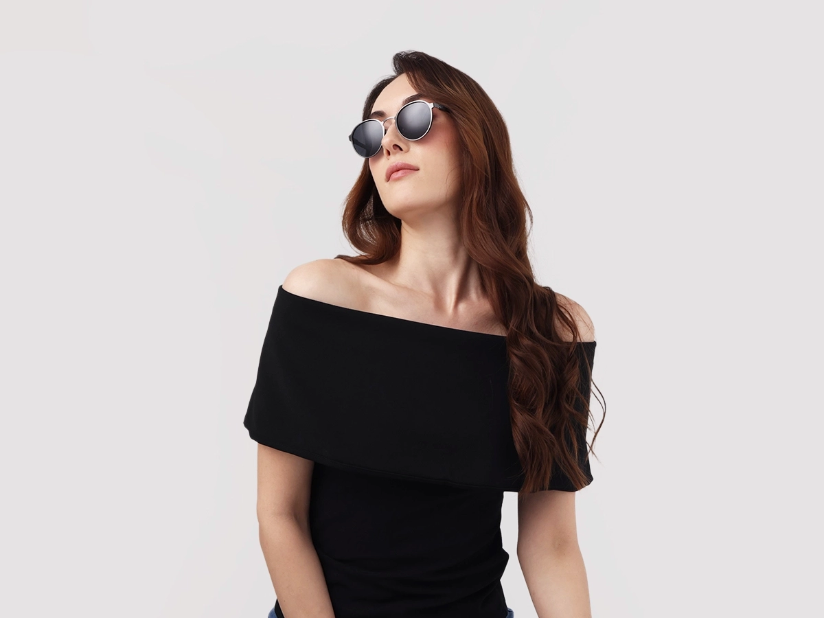 Black Round Metal Full-Rim Sunglasses 52