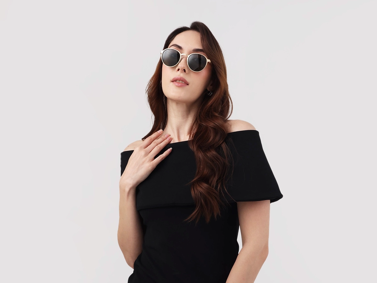 Matte Champagne Gold Round Metal Full-Rim Sunglasses 53