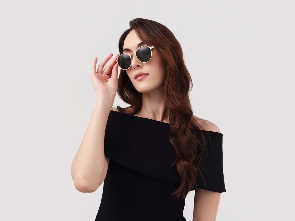 Matte Champagne Gold Round Metal Full-Rim Sunglasses 51