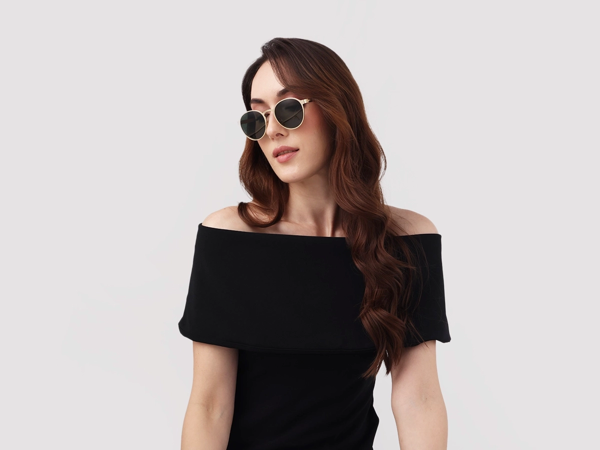 Matte Champagne Gold Round Metal Full-Rim Sunglasses 52