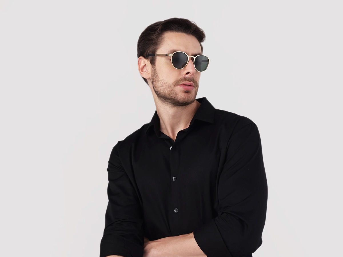 Matte Champagne Gold Round Metal Full-Rim Sunglasses 43