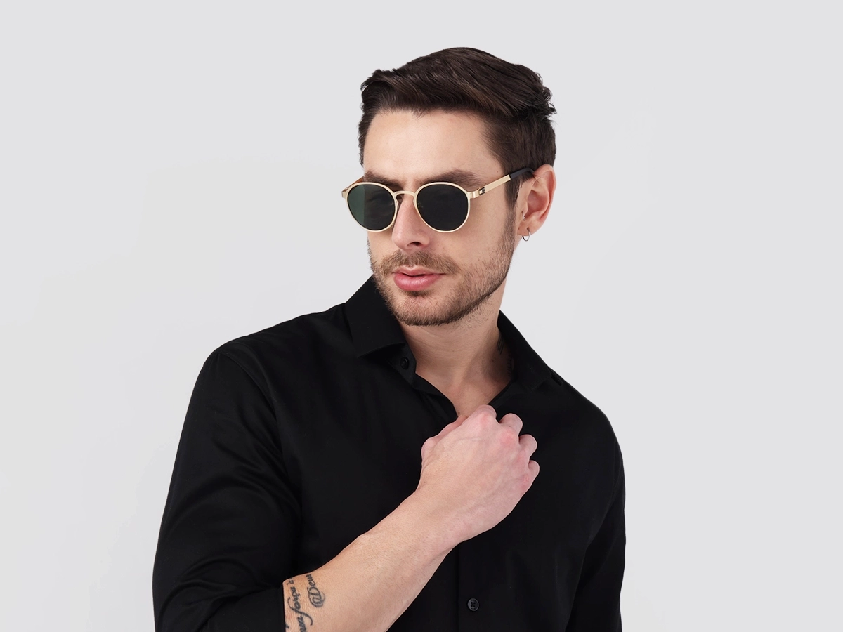 Matte Champagne Gold Round Metal Full-Rim Sunglasses 42