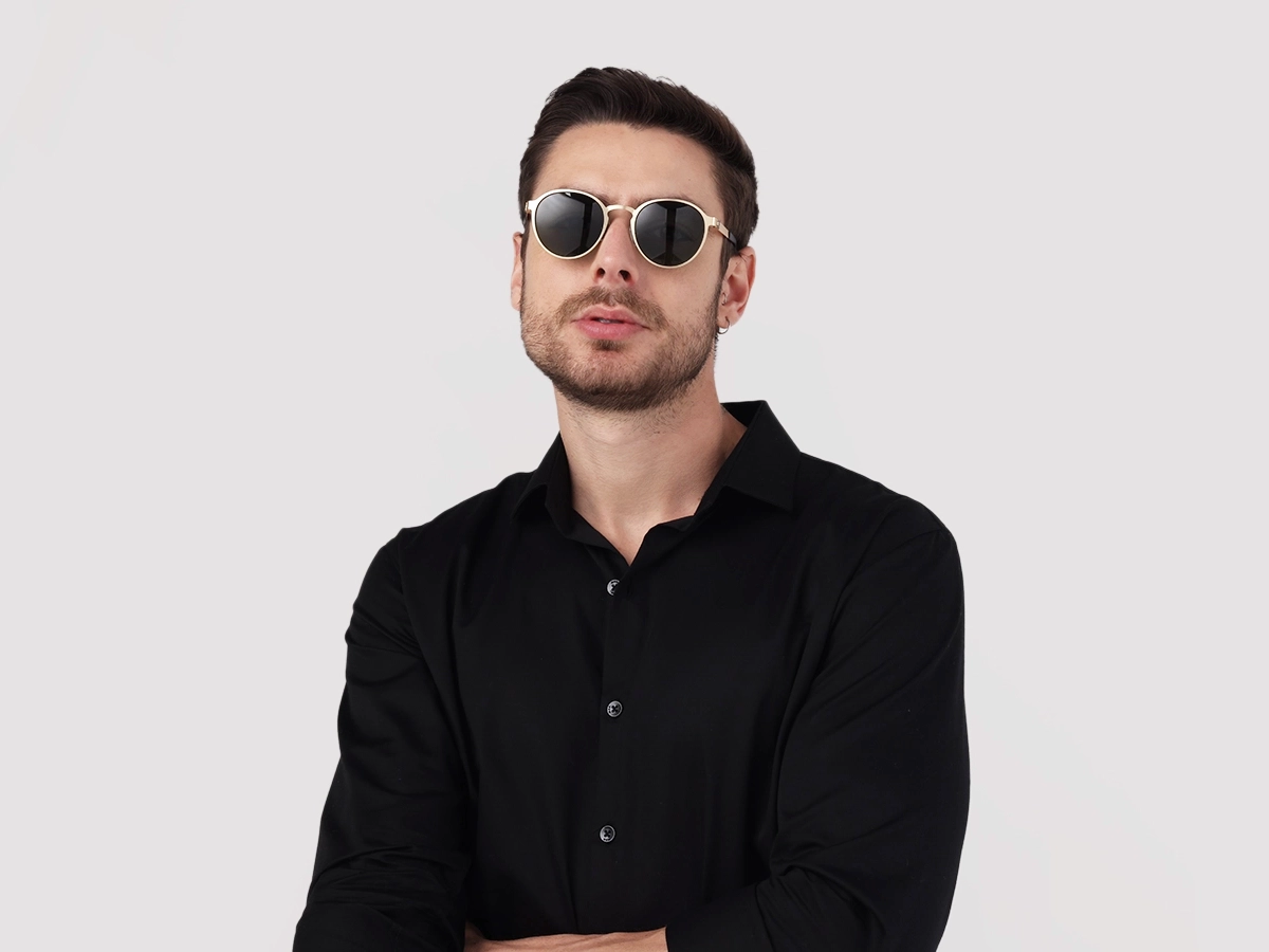 Matte Champagne Gold Round Metal Full-Rim Sunglasses 41