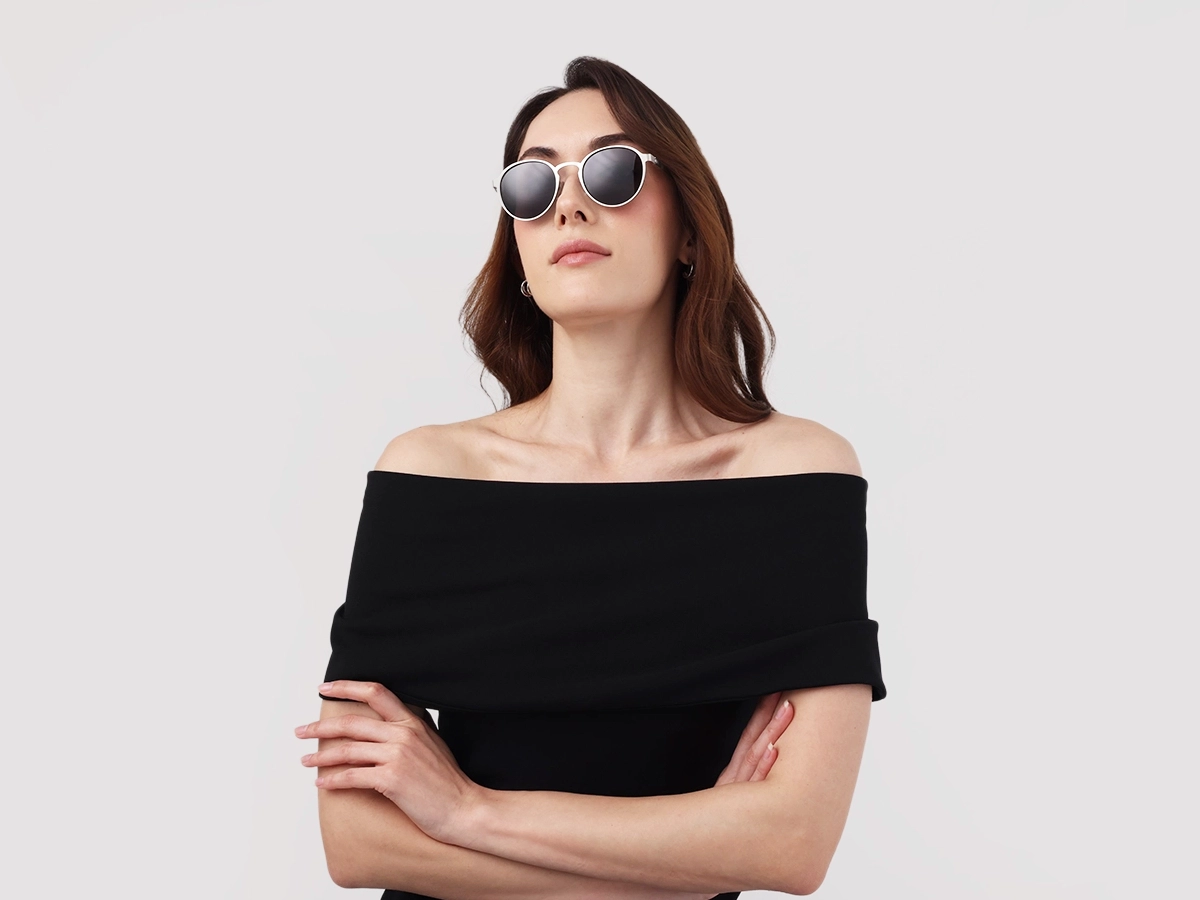 Matte Silver Round Metal Full-Rim Sunglasses 53