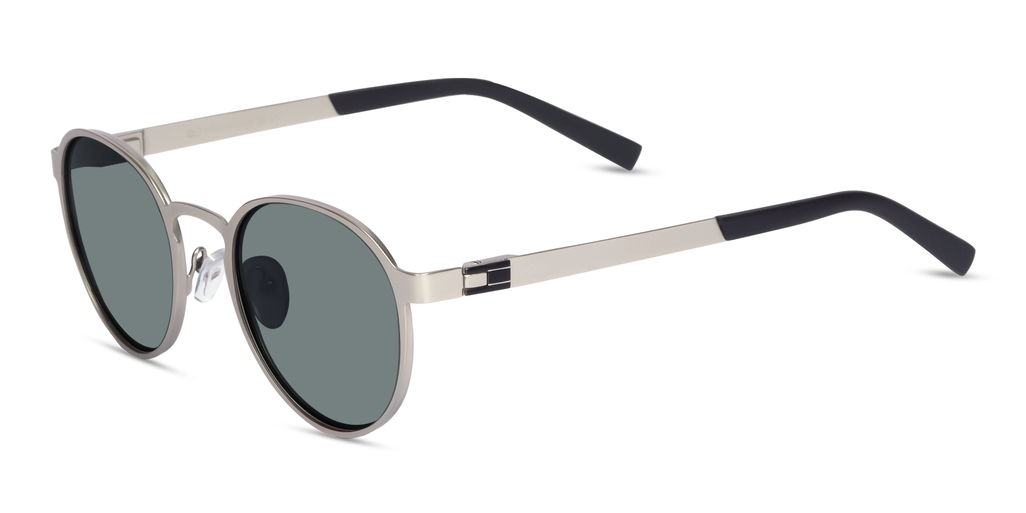 Matte Silver Round Metal Full-Rim Sunglasses 3