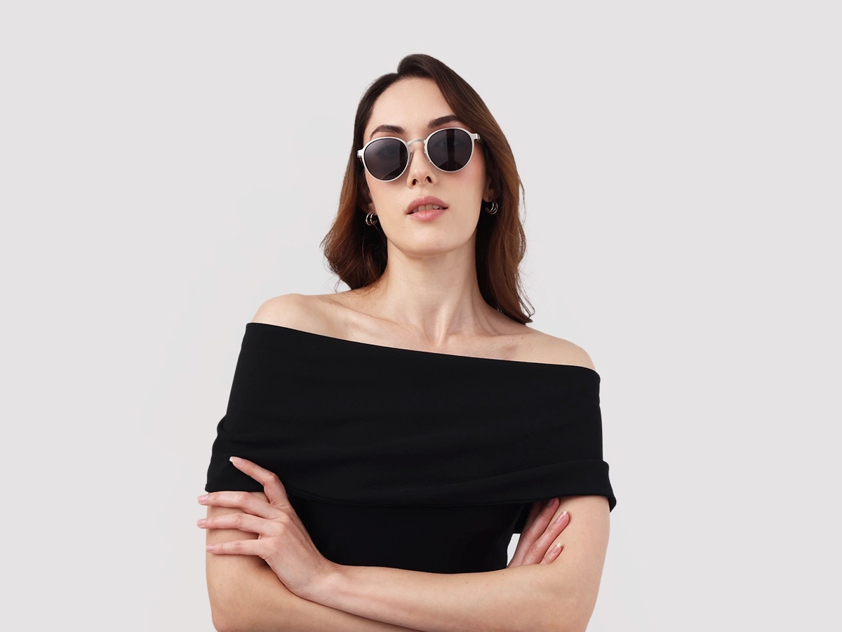 Matte Silver Round Metal Full-Rim Sunglasses 51