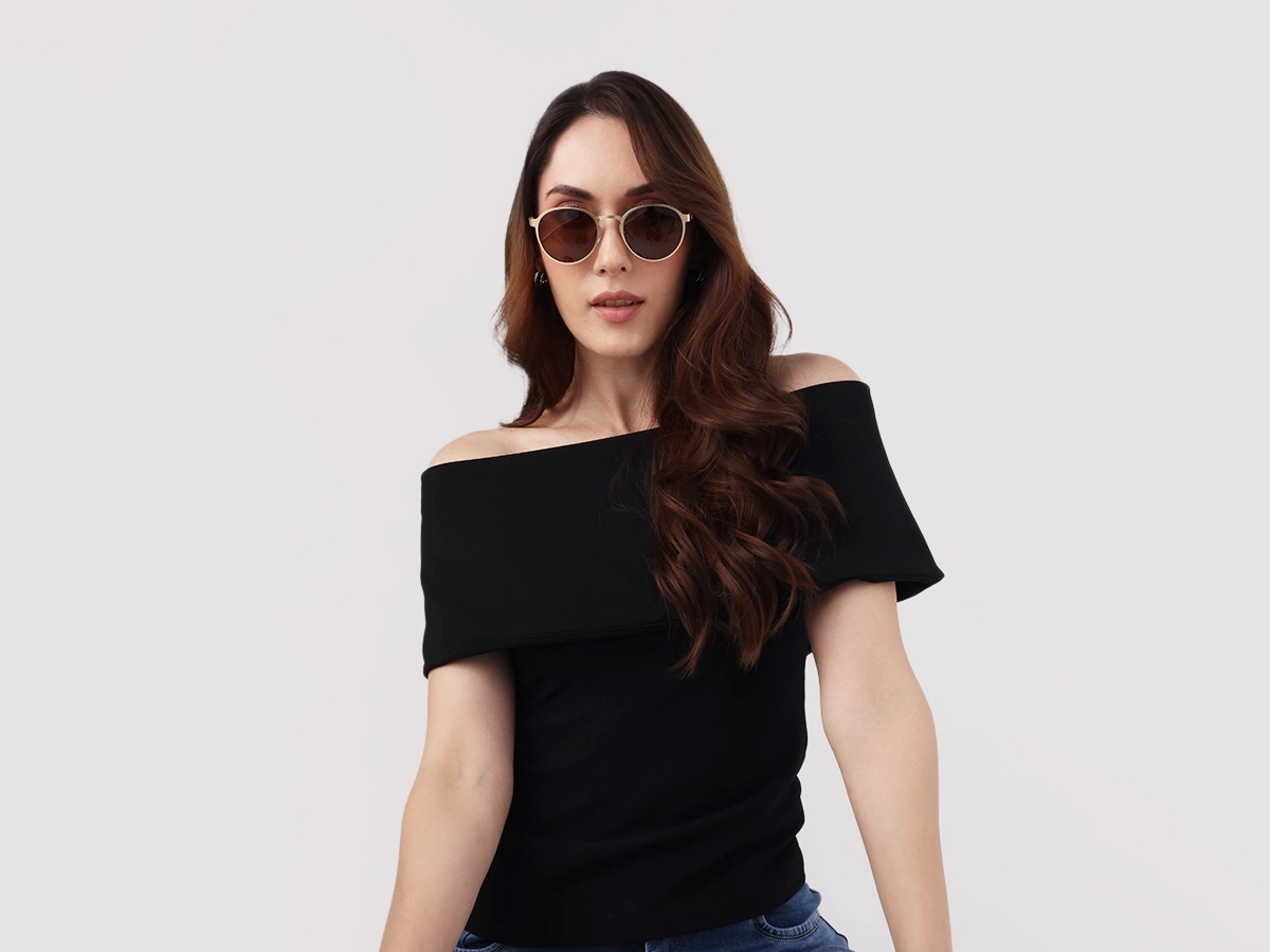 Matte Gold Spring Hinge Round Frame Sunglasses 52