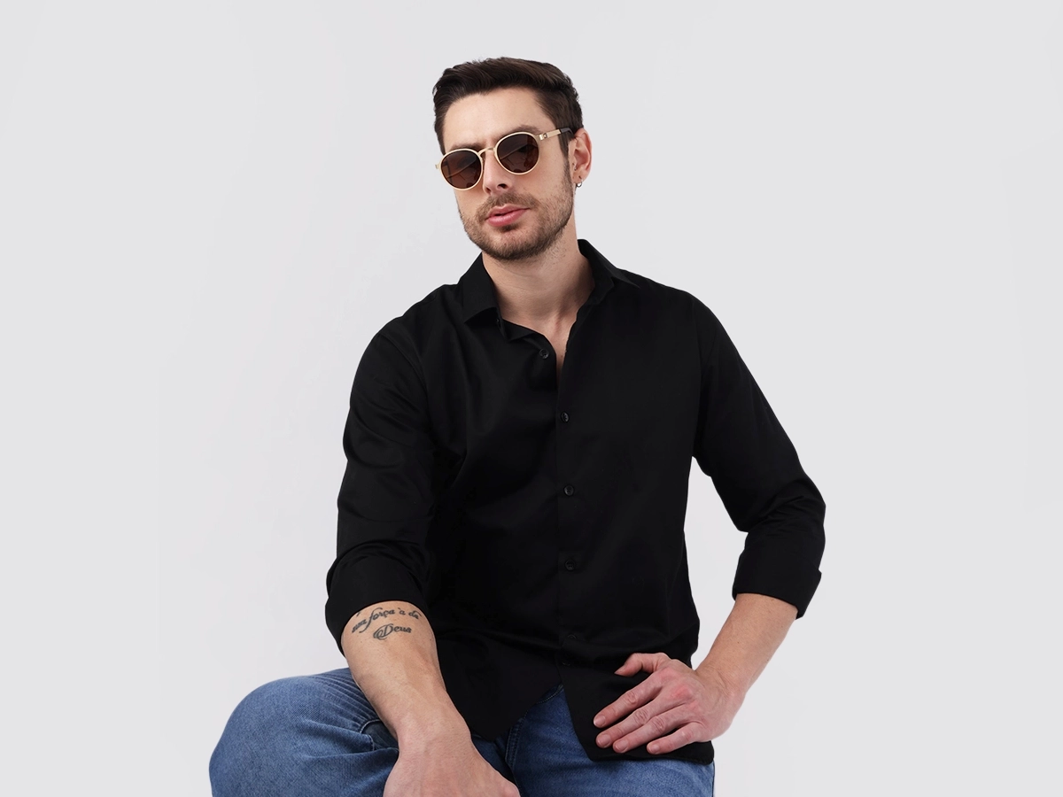 Matte Gold Spring Hinge Round Frame Sunglasses 41