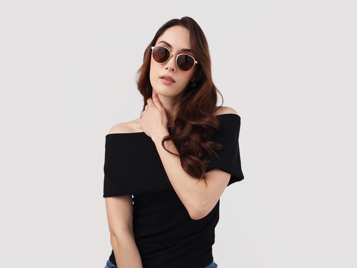 Matte Gold Spring Hinge Round Frame Sunglasses 51