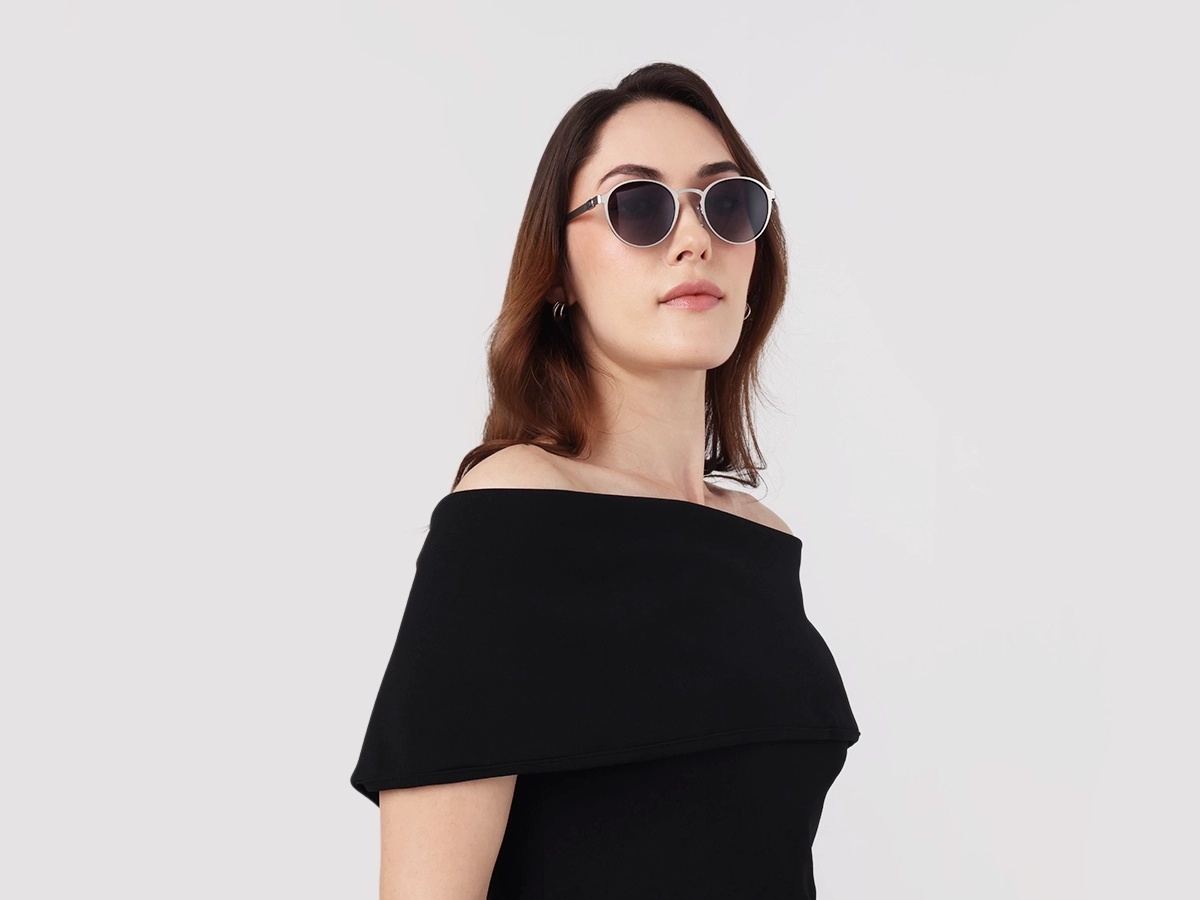 Matte Silver Keyhole Bridge Round Frame Sunglasses 53
